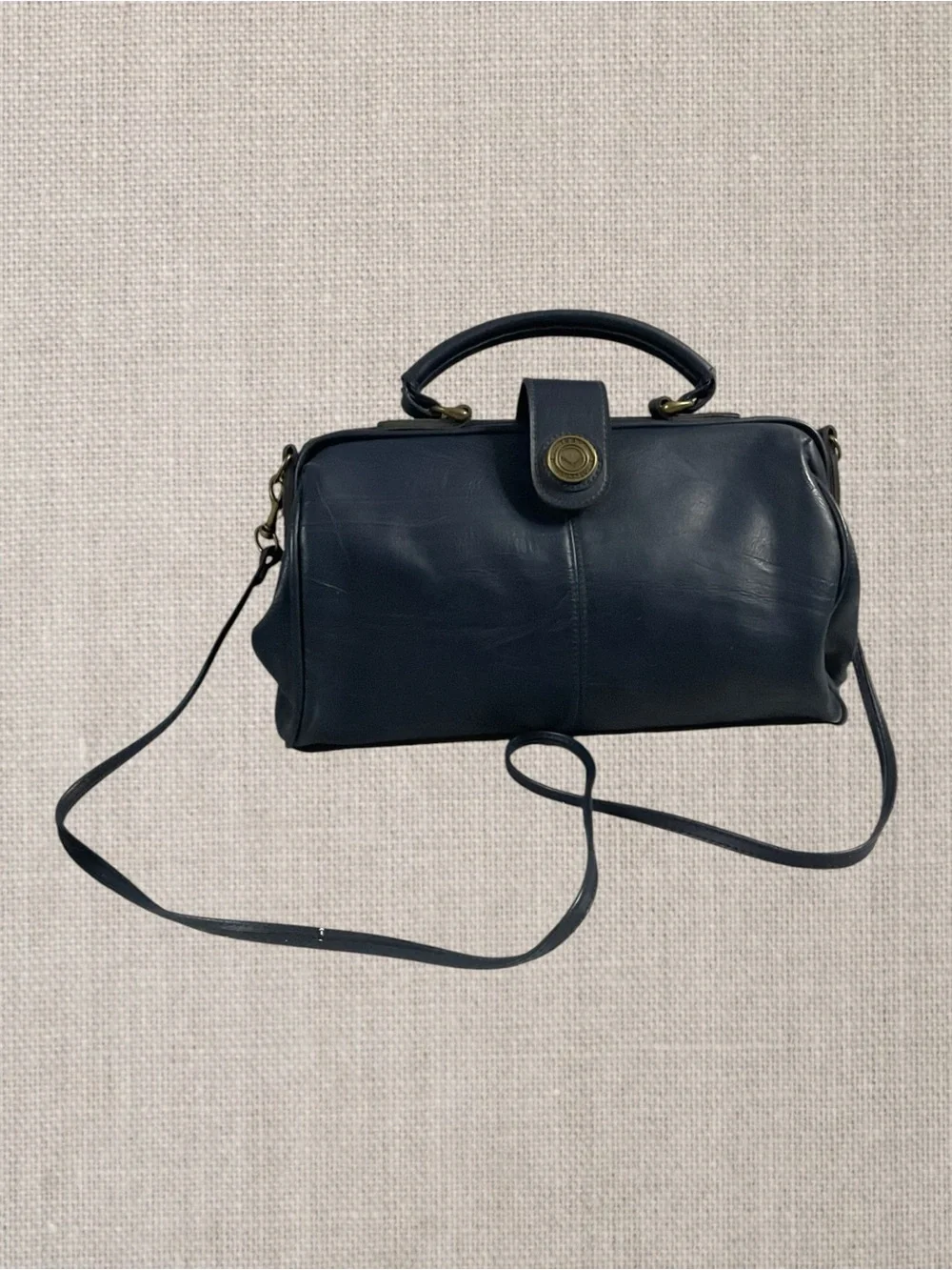 Vintage Capezio Doctor-Style Crossbody Handbag Navy Blue Faux Leather